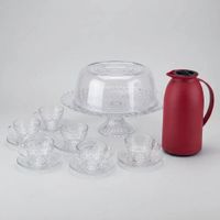 Kit Boleira de Vidro Tampa Confit com 6 Xicaras e Garrafa Termica 1L Cazza Kit111